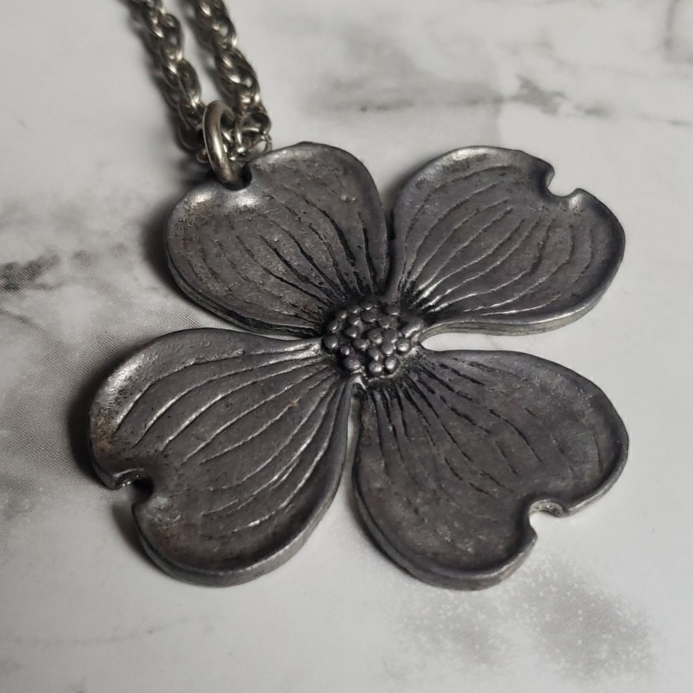 Vintage Metzke Pewter Flower Necklace